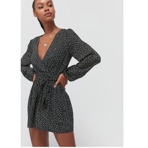 Urban Outfitters Black Mona Surplice Long Sleeve Romper